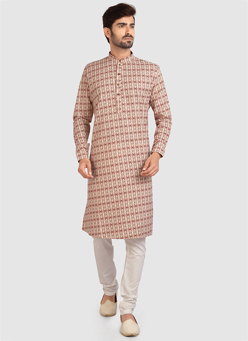 Brown Cotton Mens Kurta Pyjama Set