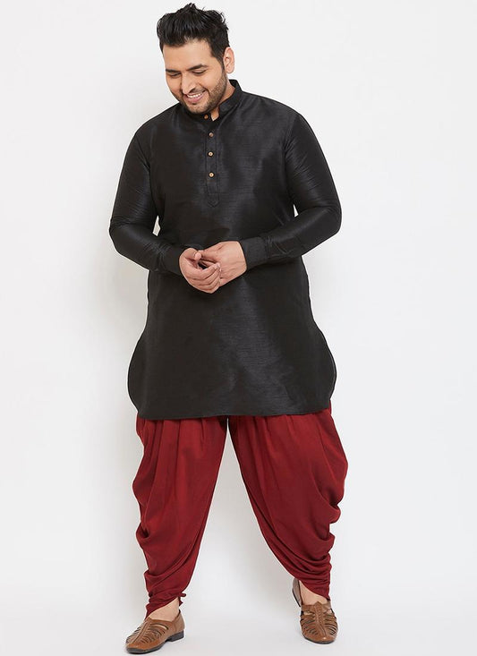 Black Dupion Silk  Mens Kurta Pyjama Set