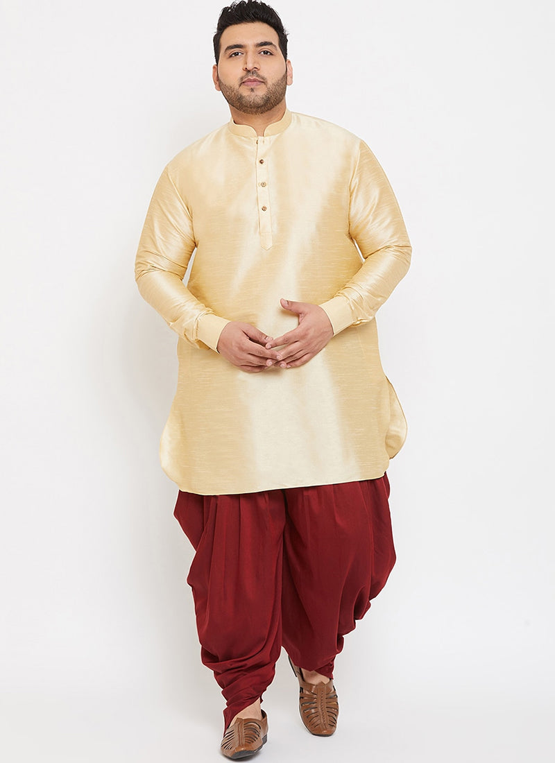 Cream Dupion Silk  Mens Kurta Pyjama Set