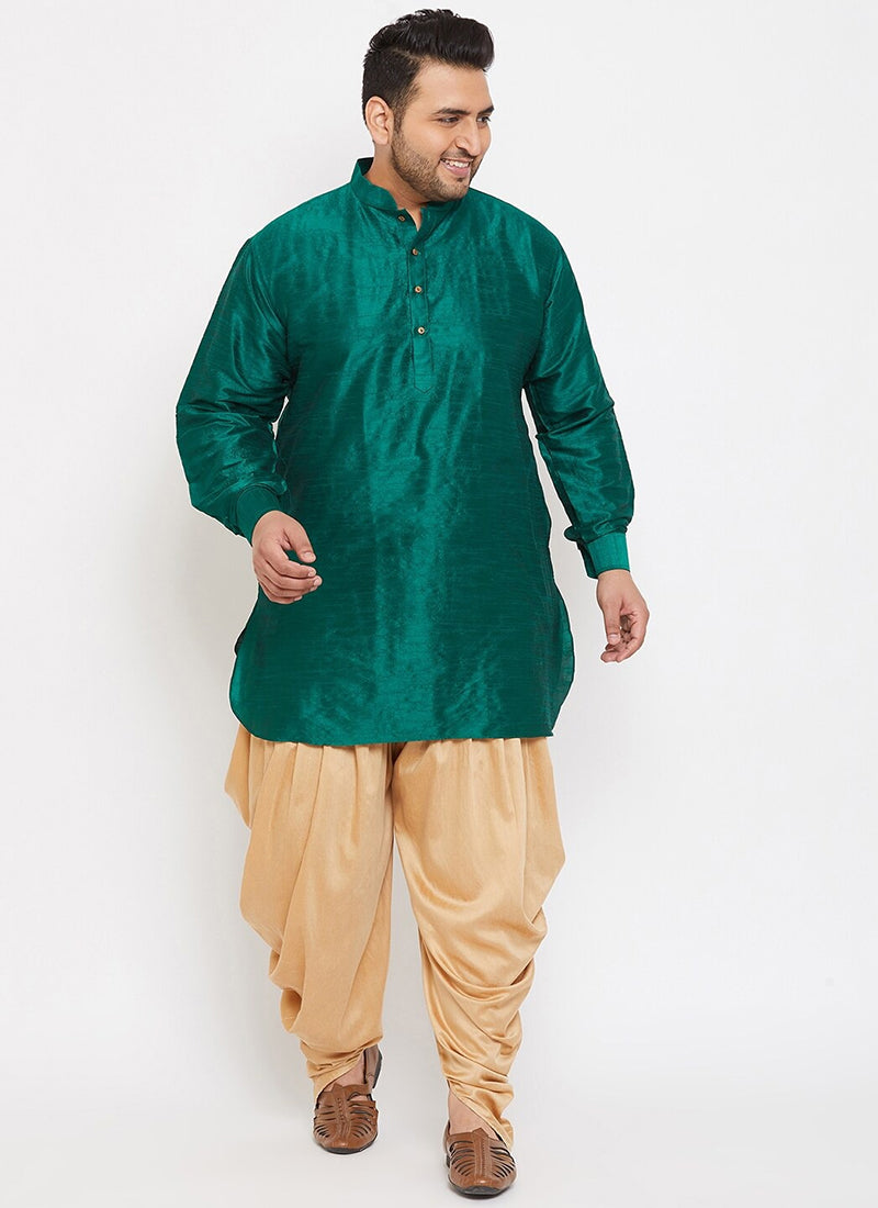 Rama Green Dupion Silk  Mens Kurta Pyjama Set