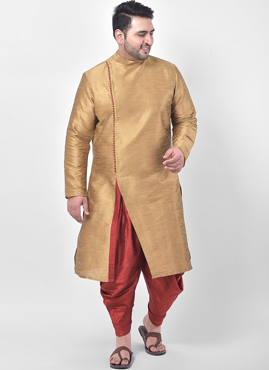Beige Dupion Silk  Mens Kurta Pyjama Set