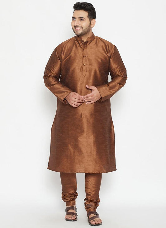 Brown Dupion Silk  Mens Kurta Pyjama Set
