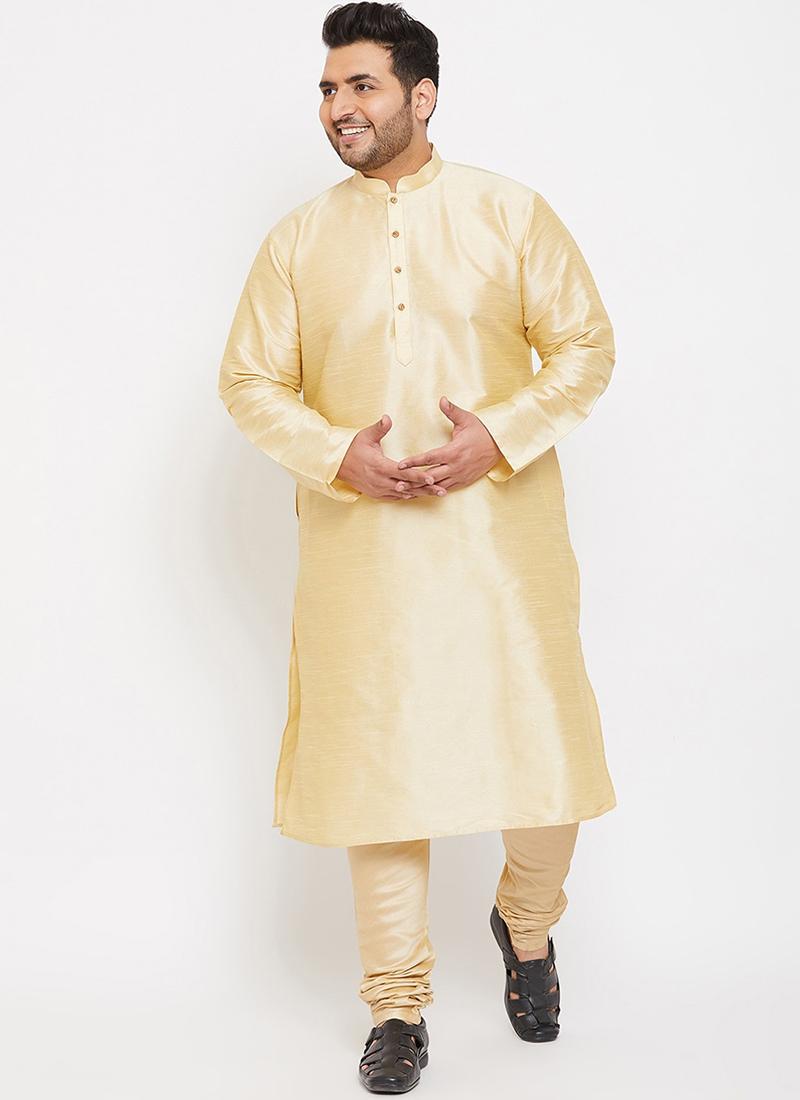 Cream Dupion Silk  Mens Kurta Pyjama Set