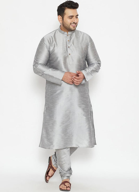 Grey Dupion Silk  Mens Kurta Pyjama Set
