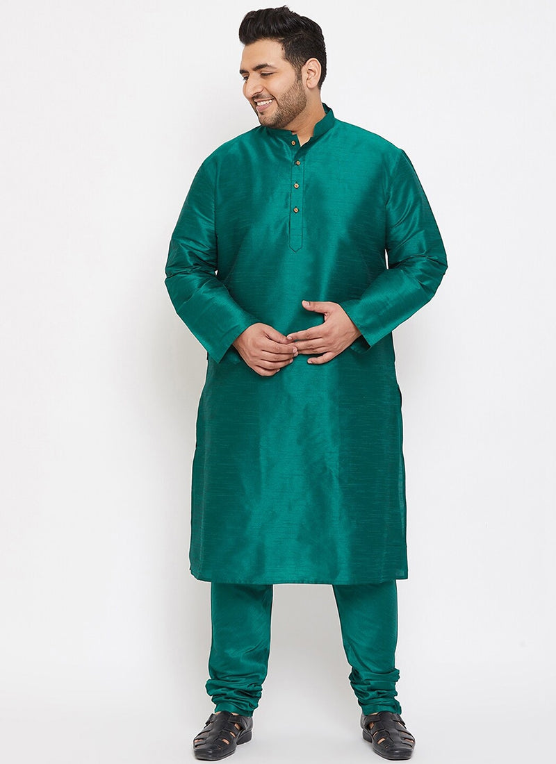 Rama Green Dupion Silk  Mens Kurta Pyjama Set