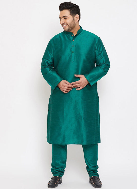 Rama Green Dupion Silk  Ready Made Mens Kurta Pyjama Set