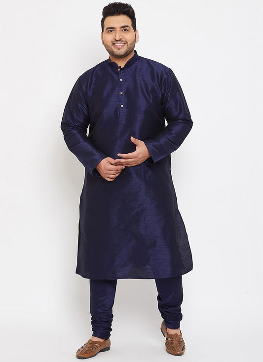 Navy Blue Dupion Silk  Mens Kurta Pyjama Set