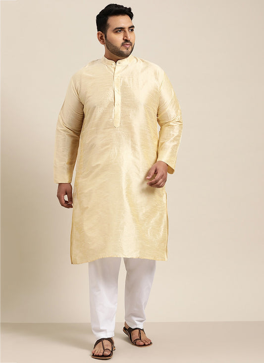 Cream Dupion Silk  Mens Kurta Pyjama Set
