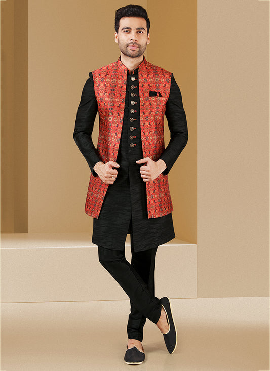 Black Art banarasi silk Mens Indo Western