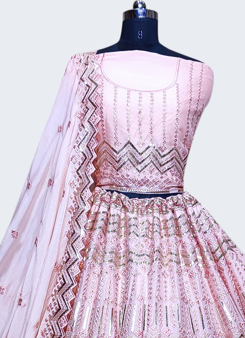 Pink Georgette Embroidered Bridal Lehenga Choli
