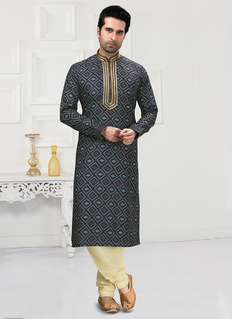 Midnight Blue Cotton Mens Kurta Pyjama Set