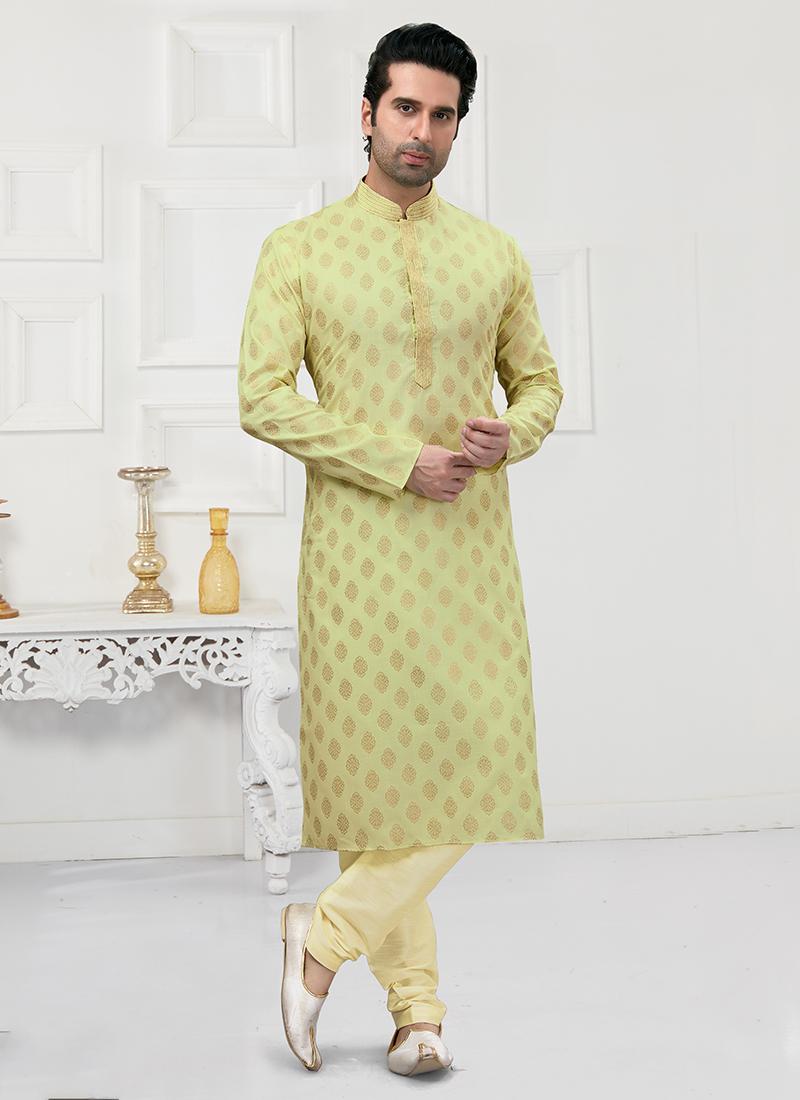 Pastel Green Cotton Mens Kurta Pyjama Set