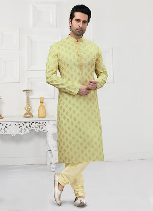 Pastel Green Cotton Mens Kurta Pyjama Set