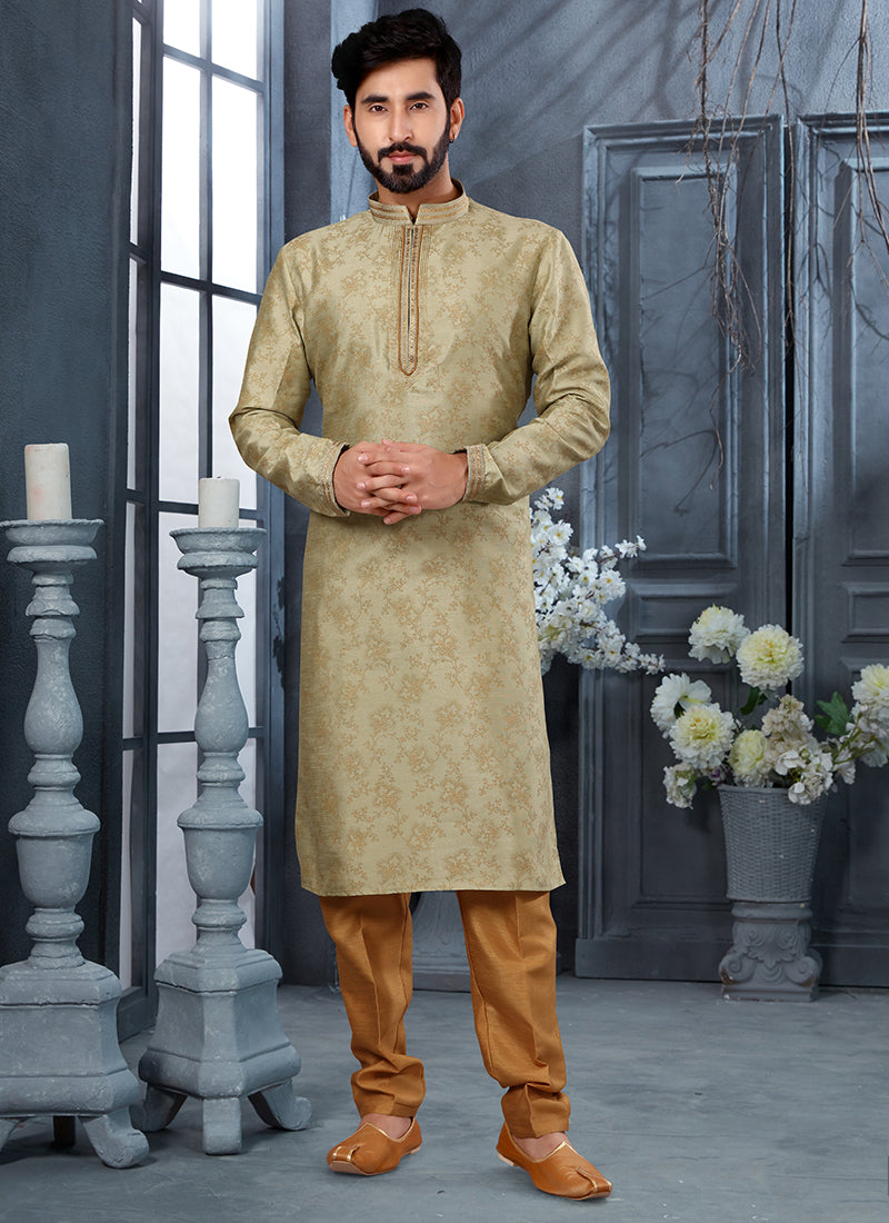 Mehendi Green Silk Mens Kurta Pyjama Set