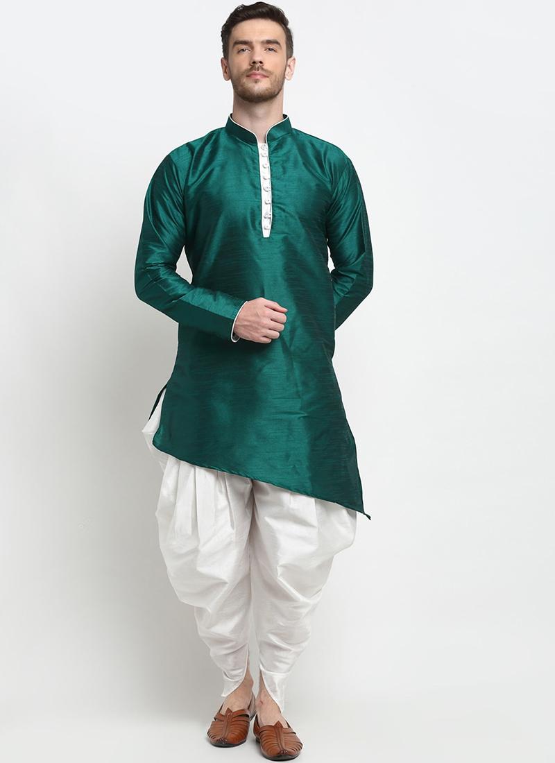 Pine Green Dupion Silk Mens Kurta Pyjama Set