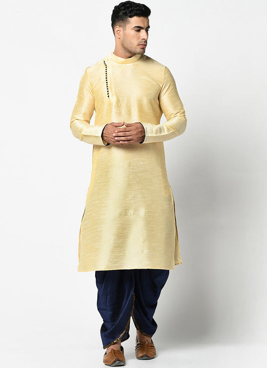 Cream Dupion Silk Mens Kurta Pyjama Set