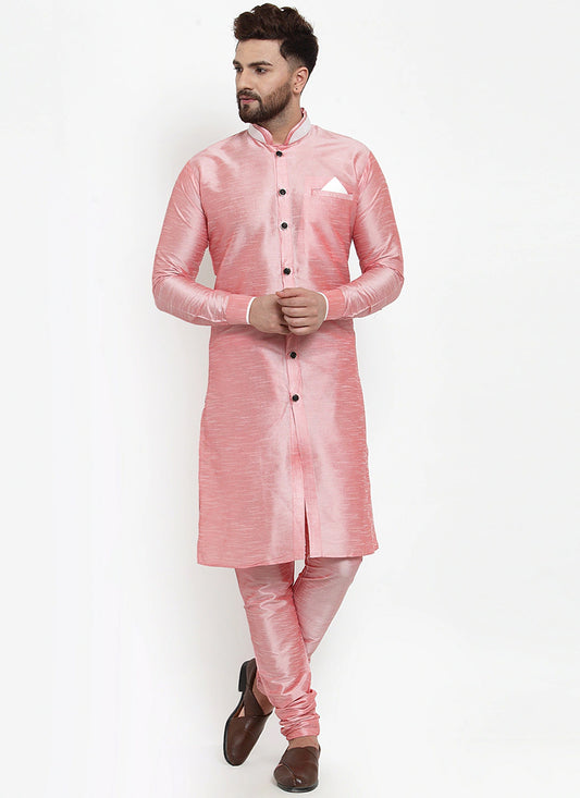 Pink Banarasi Dupion Silk Mens Kurta Set