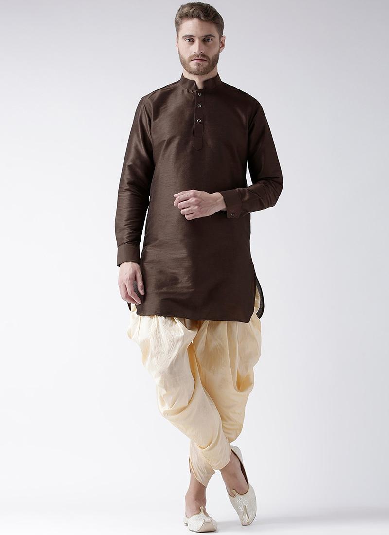 Coffee Art Dupion Silk Mens Kurta Pyjama Set