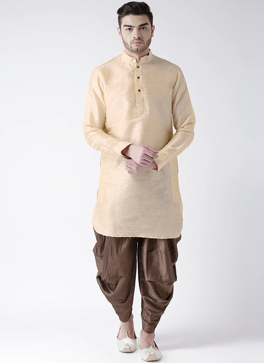 Cream Art Dupion Silk Mens Kurta Pyjama Set