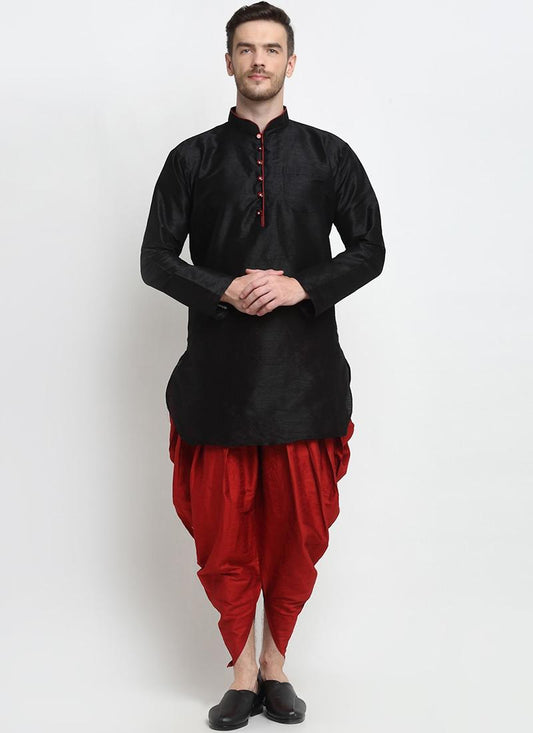 Black Art Dupion Silk Mens Kurta Pyjama Set