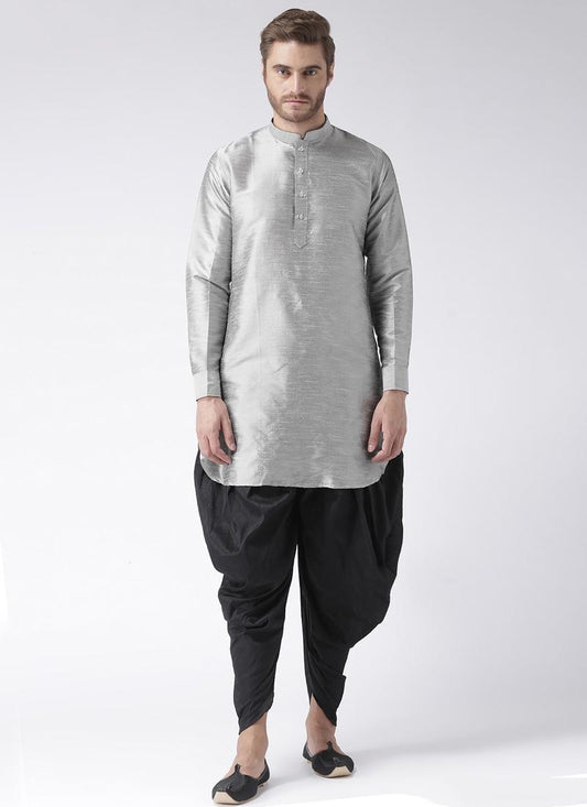 Grey Art Dupion Silk Mens Kurta Pyjama Set