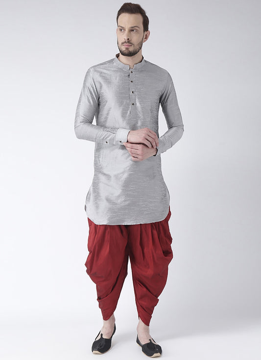 Grey Art Dupion Silk Mens Kurta Pyjama Set