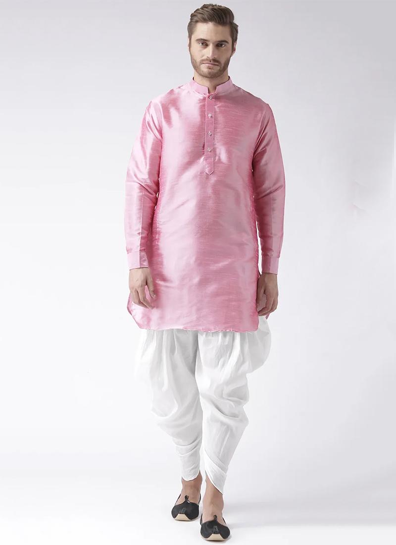 Pink Art Dupion Silk Mens Kurta Pyjama Set