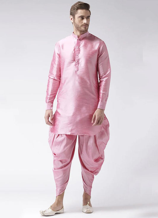 Pink Art Dupion Silk Mens Kurta Pyjama Set