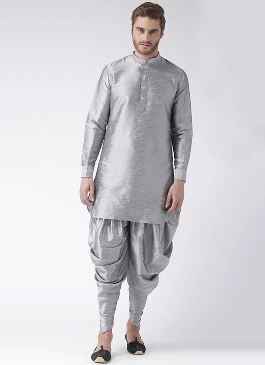 Grey Art Dupion Silk Mens Kurta Pyjama Set