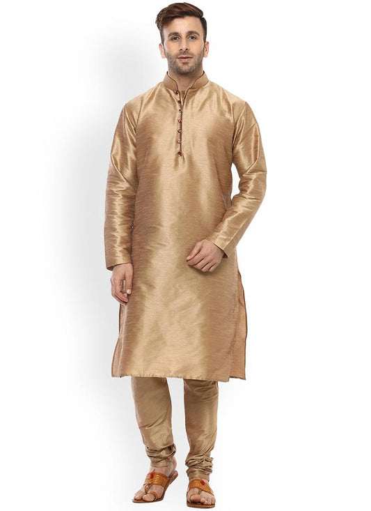 Gold Dupion Silk Mens Kurta Pyjama Set