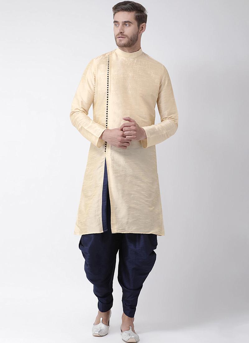 Cream Dupion Silk Mens Kurta Pyjama Set