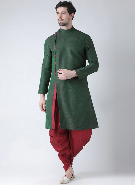 Forest Green Dupion Silk Mens Kurta Pyjama Set