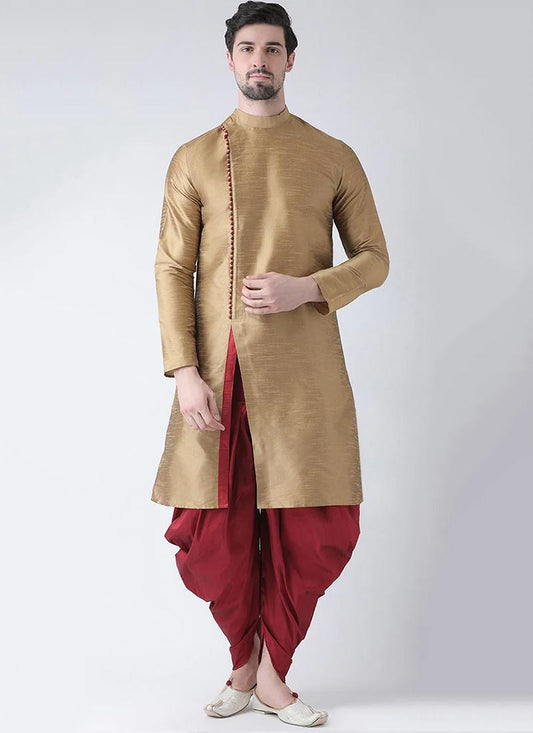 Golden Dupion Silk Mens Kurta Pyjama Set