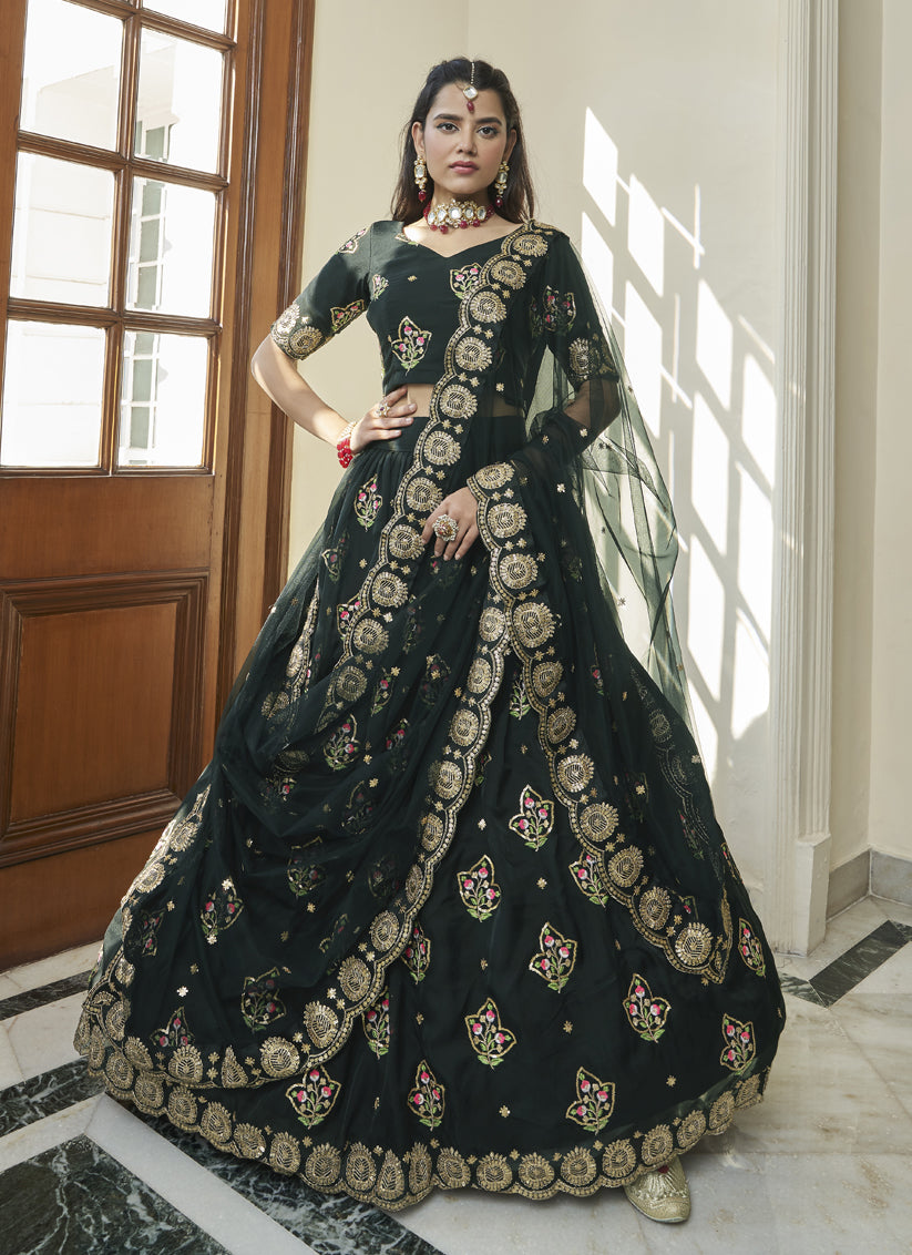 Black Organza Embroidered Wedding Lehenga Choli