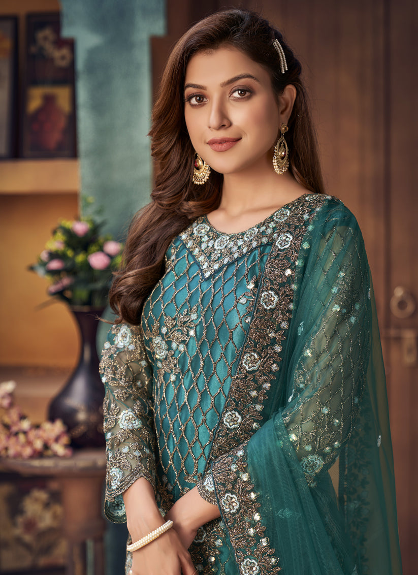 Morpich Net Embroidered Ready Made Designer Trouser Kameez