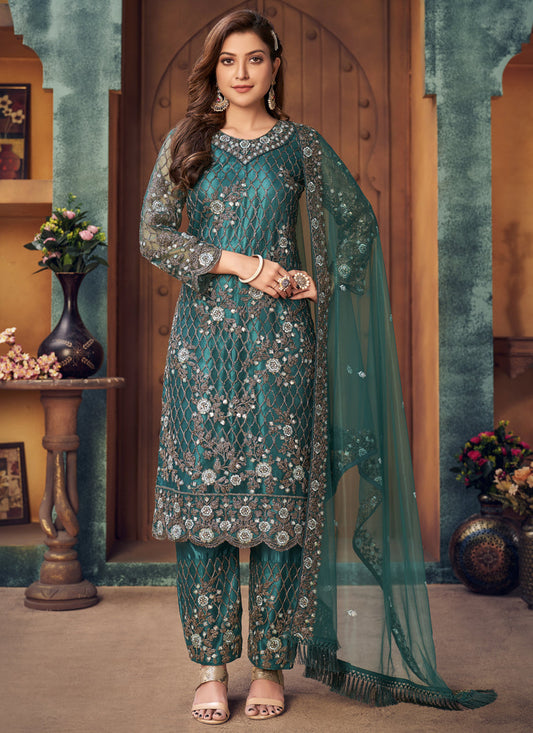 Morpich Net Embroidered Ready Made Designer Trouser Kameez