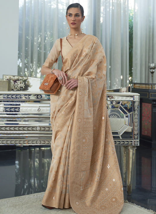 Beige Chikankari Weaving Saree