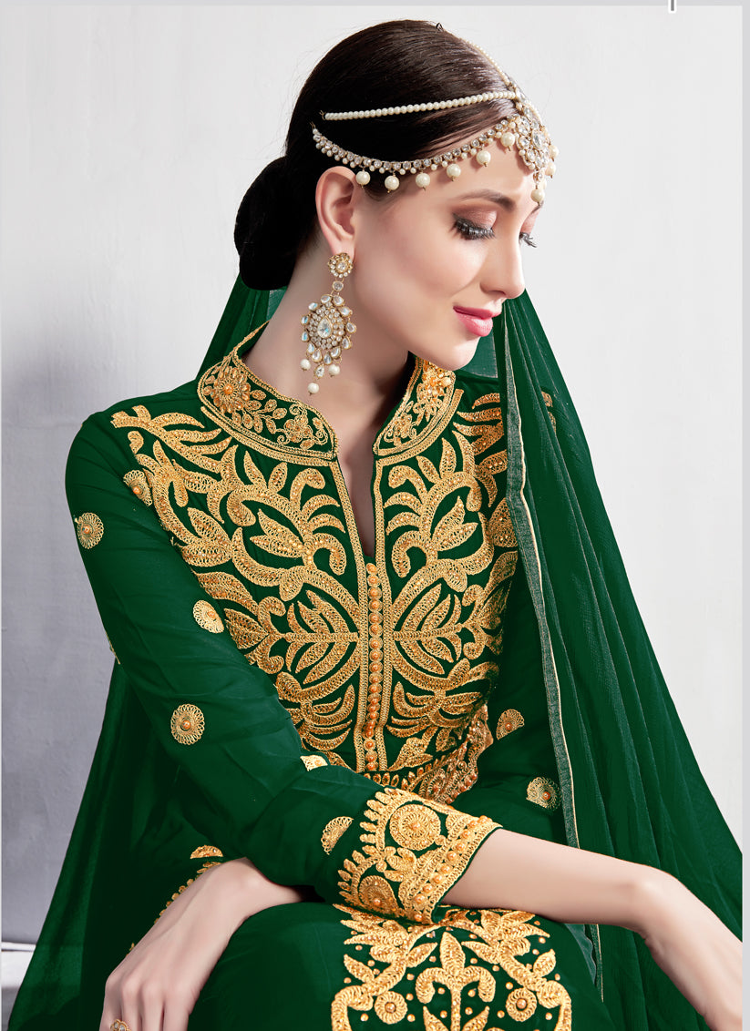 Forest Green Georgette Embroidered Anarkali Suit