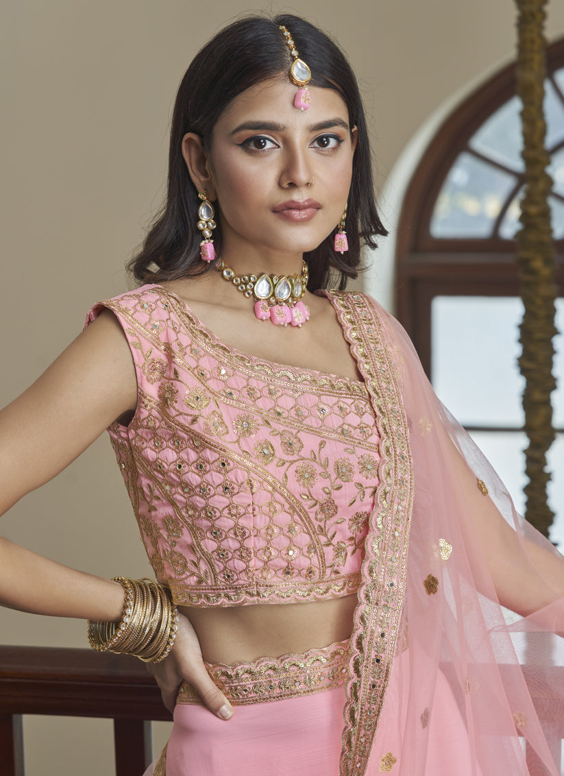 Carnation Pink Silk Designer Lehenga Choli