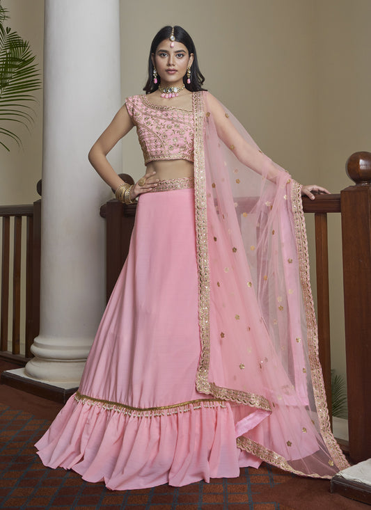 Carnation Pink Silk Designer Lehenga Choli