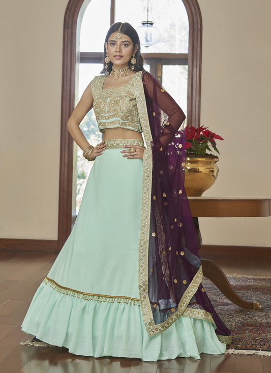 Ice Blue Silk Designer Lehenga Choli