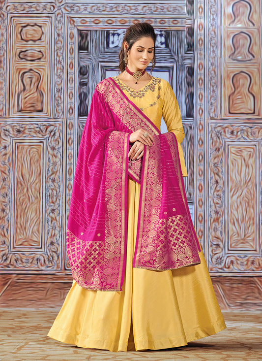 Yellow Silk Embroidered Ready Made Anarkali Dress