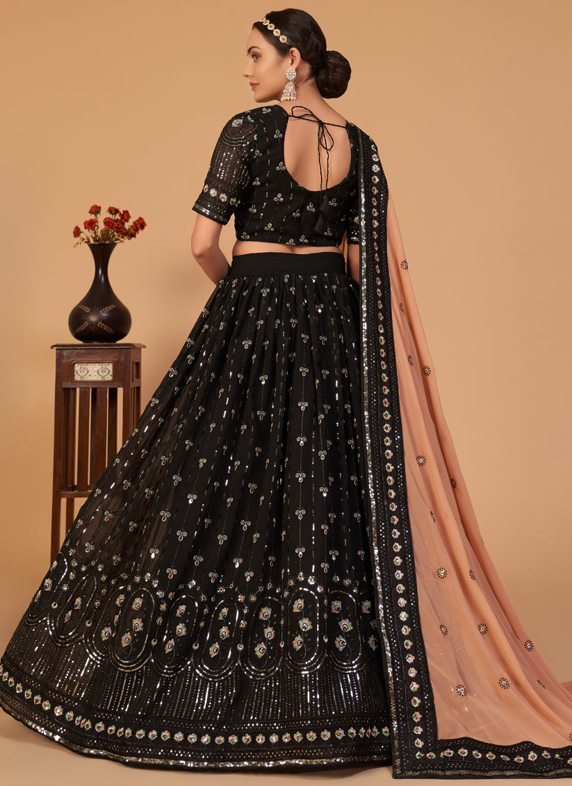 Black Georgette Embroidered Wedding Lehenga Choli