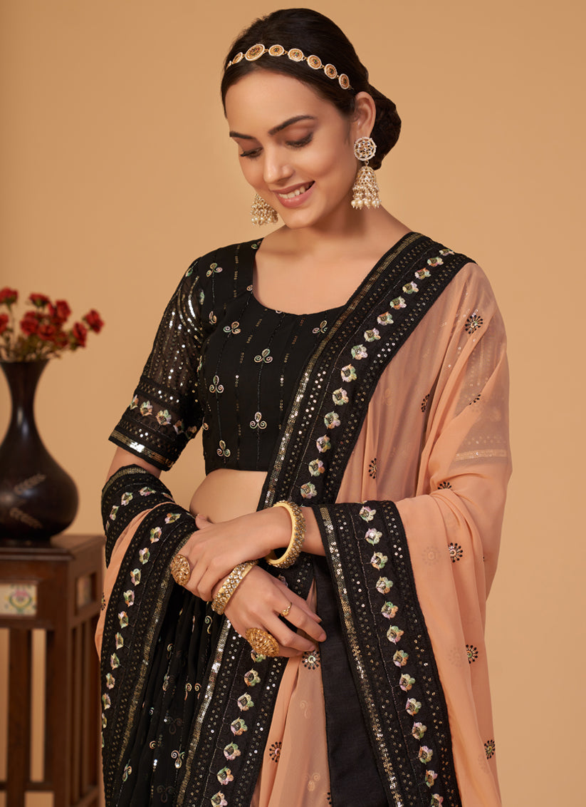 Black Georgette Embroidered Wedding Lehenga Choli