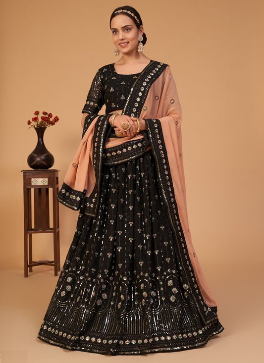 Black Georgette Embroidered Wedding Lehenga Choli