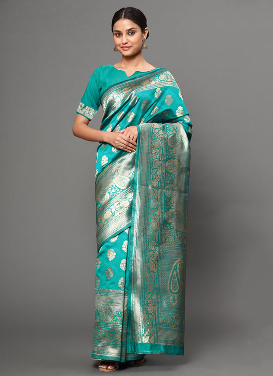 Firozi Banarasi Silk Zari Weaving Saree