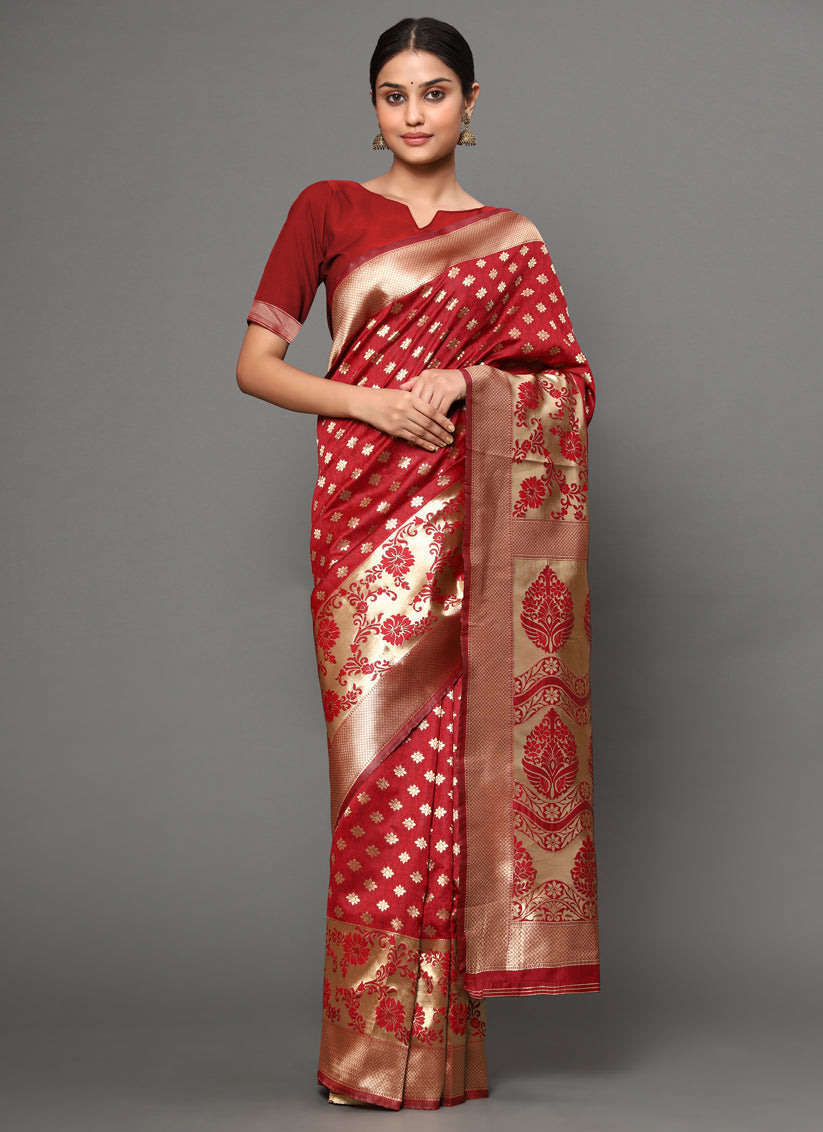 Red Banarasi Silk Zari Weaving Saree