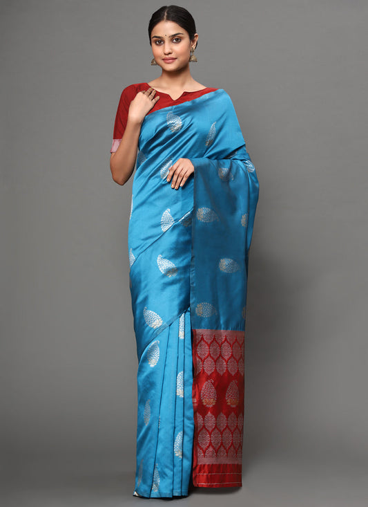 Sky Blue Banarasi Silk Zari Weaving Saree