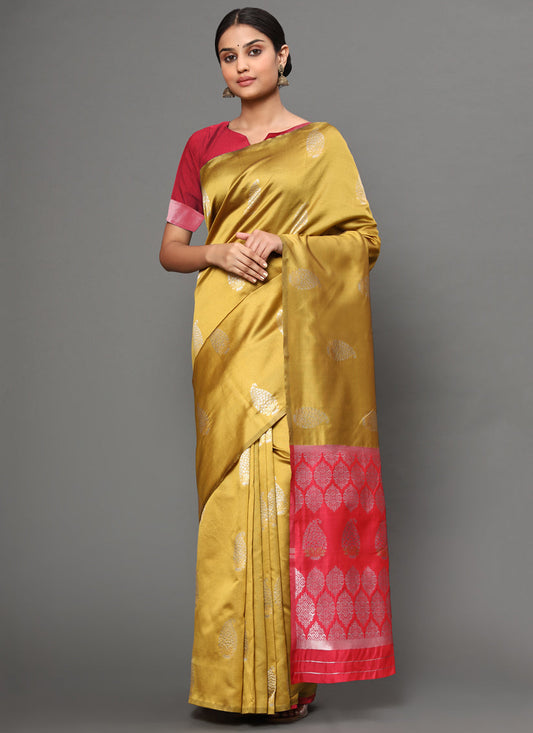 Golden Banarasi Silk Zari Weaving Saree