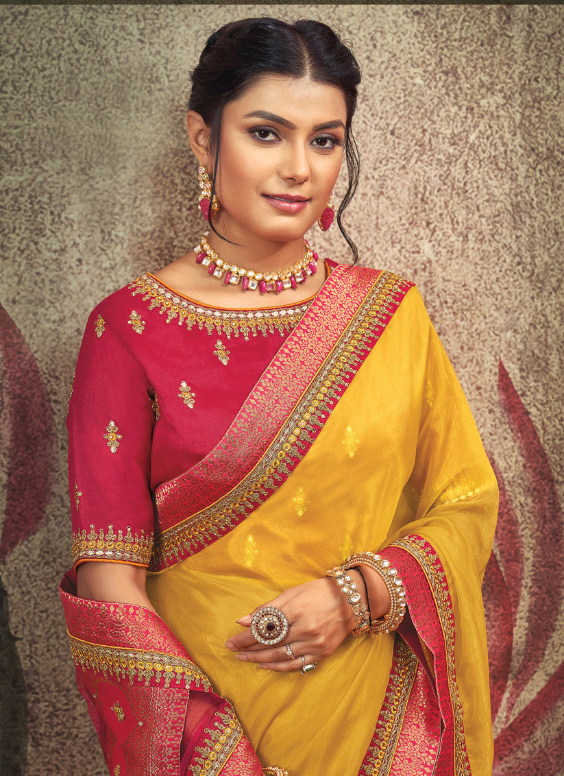 Maize Yellow Organza Designer Saree